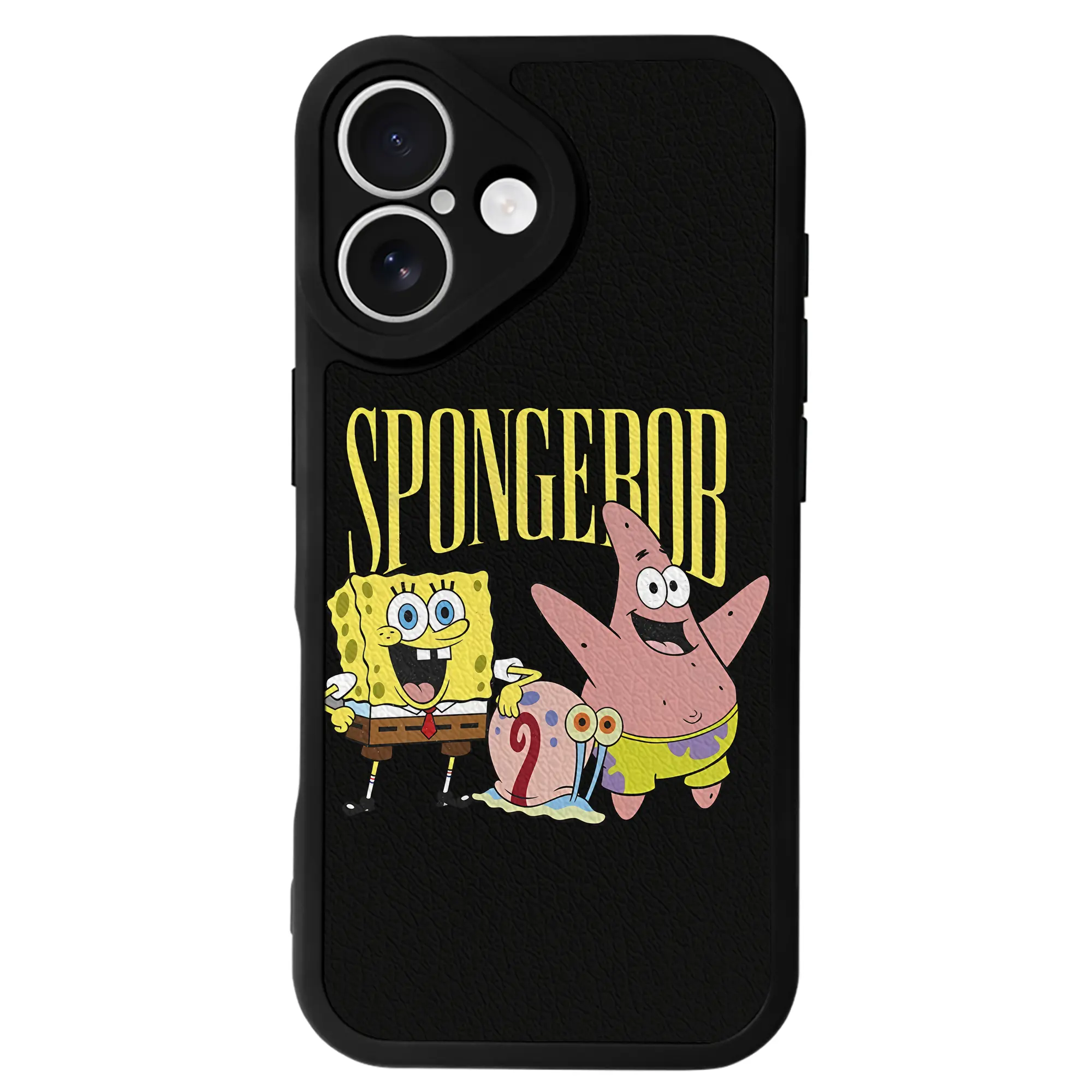 スポンジボブ グッズ カタツムリさん - IPhone 16シリーズ対応 ・ シリコンスマホケース ・ レザー調 ・ 高精度フィット ・ 耐衝撃 ・ ワイヤレス充電対応 ・ 精密カット